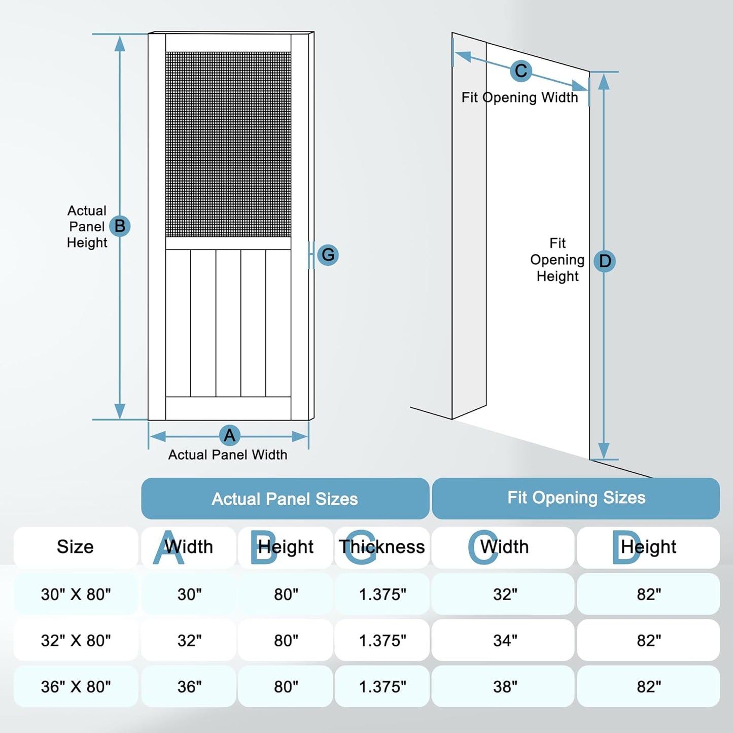 JUJUBON Front Wooden Screen Door for Swing Doors，Solid Pine French Style with Universal Hinged Gauze Mesh Screen Door for Exterior/Interior，Pre-Assembled Easy Installation