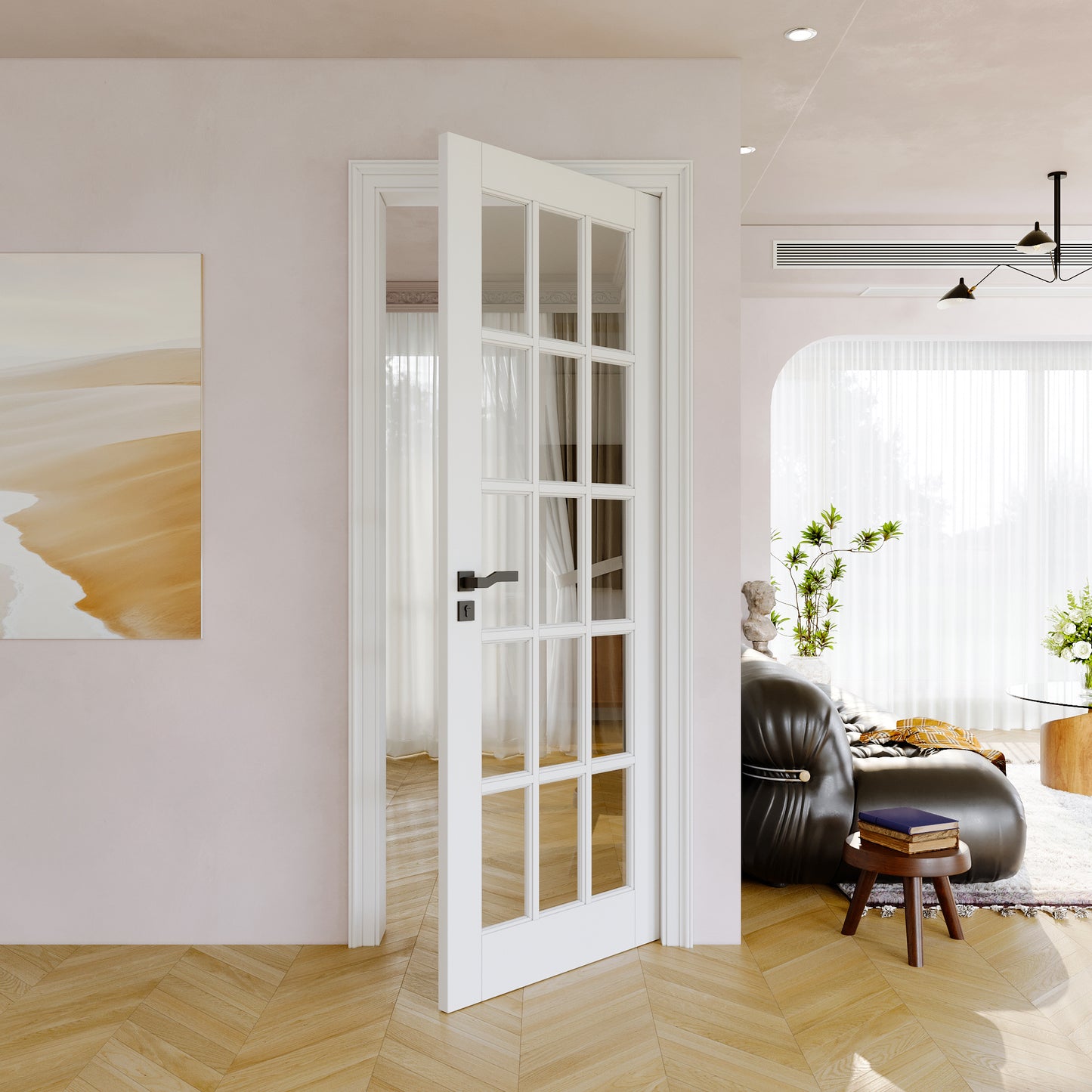 JUJUBON Clear Glass Slab Door, 15-Lite Glass French Interior Door, Pre-Finished Paintable Single Panel for Living Room Pantry Laundry Closet as Prehung, Pocket, Bifold Barn Doors-Shaker w/o Hardware