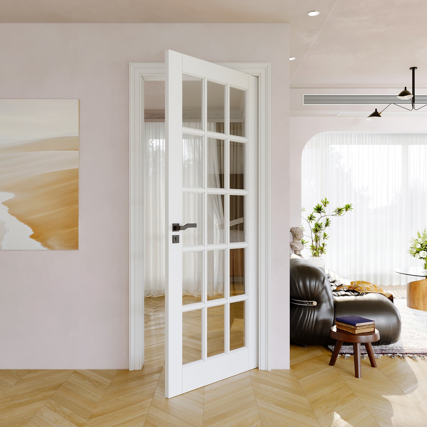 JUJUBON Clear Glass Slab Door, 15-Lite Glass French Interior Door, Pre-Finished Paintable Single Panel for Living Room Pantry Laundry Closet as Prehung, Pocket, Bifold Barn Doors-Shaker w/o Hardware