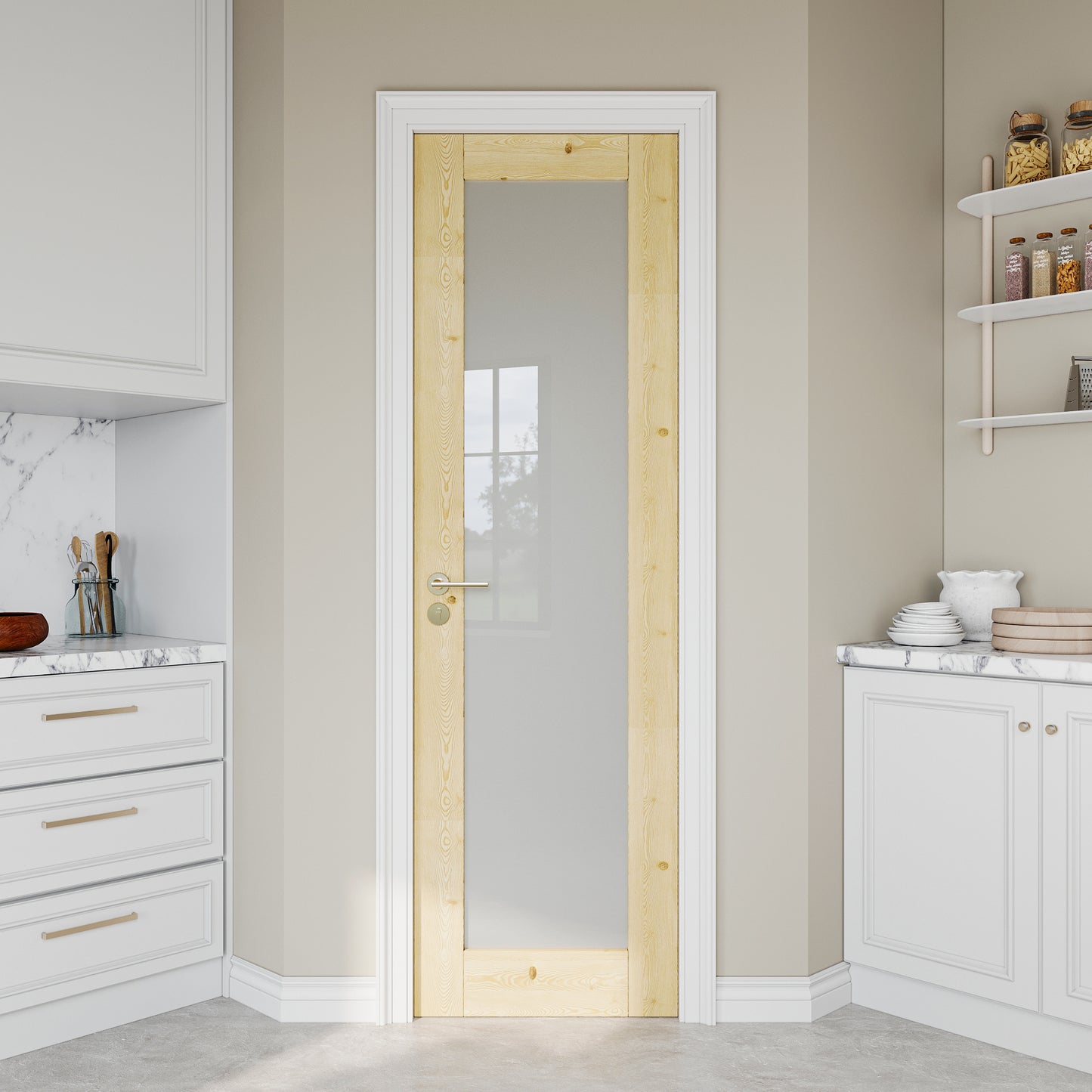 JUJUBON Pine Wood Slab Door, Frosted Glass Interior Doors, Single Room Door for Closet & Bedroom, Farmhouse Style as Prehung, Pocket, Bifold, Barn Doors, Easy DIY Stain, Shaker w/o Hardware