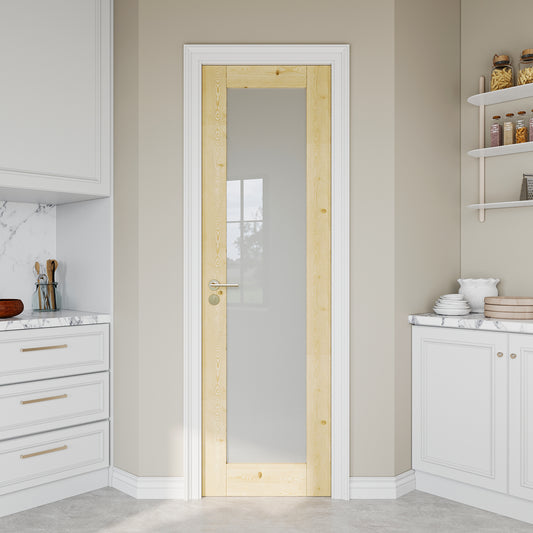 JUJUBON Pine Wood Slab Door, Frosted Glass Interior Doors, Single Room Door for Closet & Bedroom, Farmhouse Style as Prehung, Pocket, Bifold, Barn Doors, Easy DIY Stain, Shaker w/o Hardware