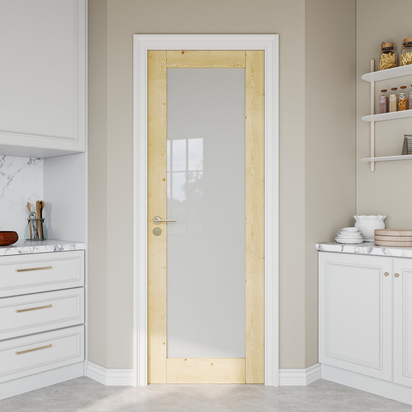JUJUBON Pine Wood Slab Door, Frosted Glass Interior Doors, Single Room Door for Closet & Bedroom, Farmhouse Style as Prehung, Pocket, Bifold, Barn Doors, Easy DIY Stain, Shaker w/o Hardware