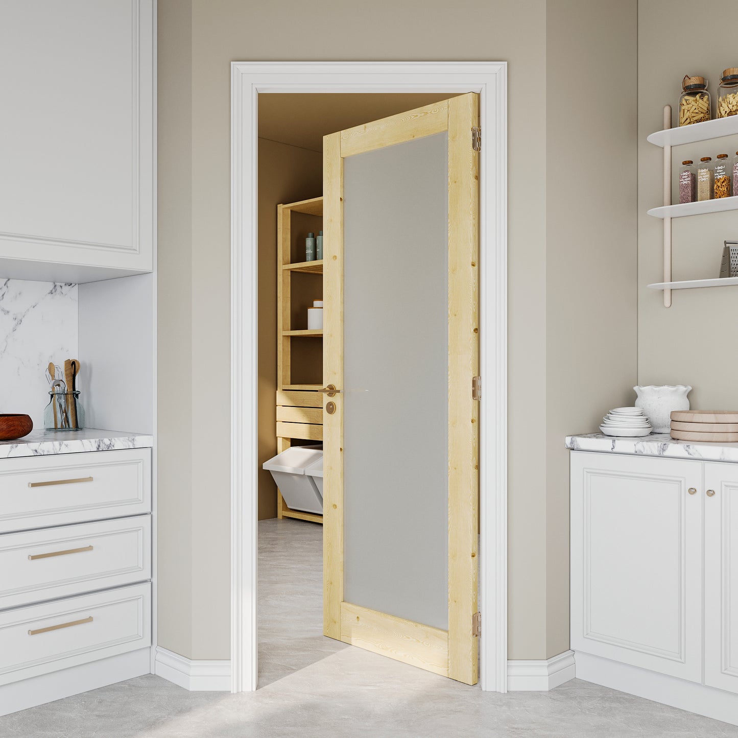 JUJUBON Pine Wood Slab Door, Frosted Glass Interior Doors, Single Room Door for Closet & Bedroom, Farmhouse Style as Prehung, Pocket, Bifold, Barn Doors, Easy DIY Stain, Shaker w/o Hardware