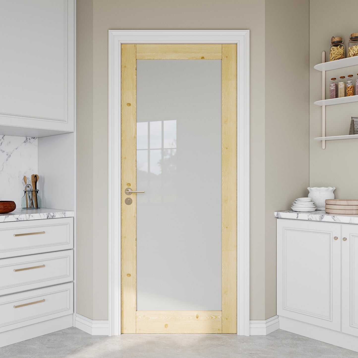 JUJUBON Pine Wood Slab Door, Frosted Glass Interior Doors, Single Room Door for Closet & Bedroom, Farmhouse Style as Prehung, Pocket, Bifold, Barn Doors, Easy DIY Stain, Shaker w/o Hardware
