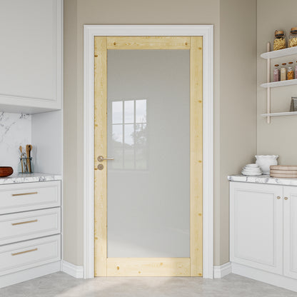 JUJUBON Pine Wood Slab Door, Frosted Glass Interior Doors, Single Room Door for Closet & Bedroom, Farmhouse Style as Prehung, Pocket, Bifold, Barn Doors, Easy DIY Stain, Shaker w/o Hardware