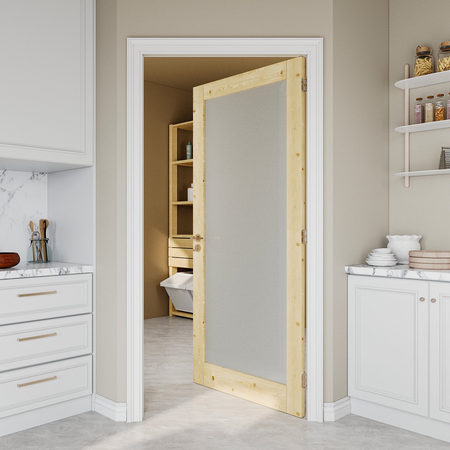 JUJUBON Pine Wood Slab Door, Frosted Glass Interior Doors, Single Room Door for Closet & Bedroom, Farmhouse Style as Prehung, Pocket, Bifold, Barn Doors, Easy DIY Stain, Shaker w/o Hardware
