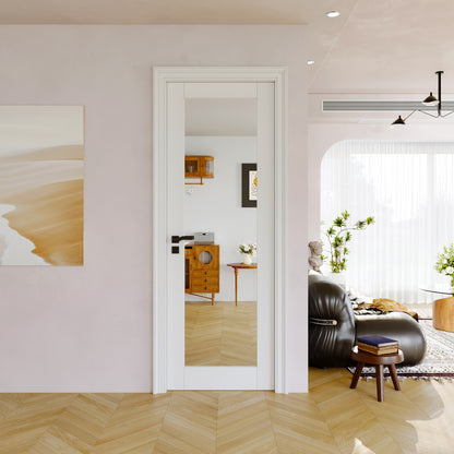 JUJUBON Slab Door, One Side Mirror Interior French Door, Pre-Finished Paintable Single Panel for Utility Room Pantry Closet as Prehung, Pocket, Bifold, Barn Doors-Shaker w/o Hardware, White Doors