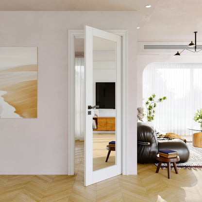 JUJUBON Slab Door, One Side Mirror Interior French Door, Pre-Finished Paintable Single Panel for Utility Room Pantry Closet as Prehung, Pocket, Bifold, Barn Doors-Shaker w/o Hardware, White Doors