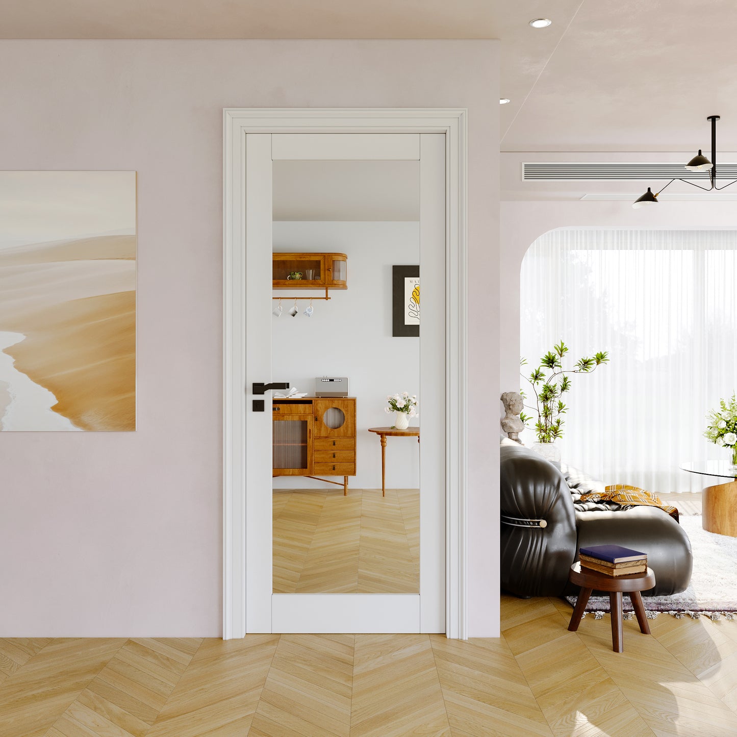JUJUBON Slab Door, One Side Mirror Interior French Door, Pre-Finished Paintable Single Panel for Utility Room Pantry Closet as Prehung, Pocket, Bifold, Barn Doors-Shaker w/o Hardware, White Doors