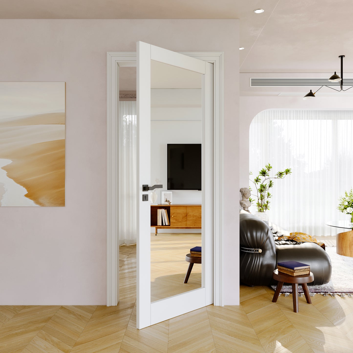 JUJUBON Slab Door, One Side Mirror Interior French Door, Pre-Finished Paintable Single Panel for Utility Room Pantry Closet as Prehung, Pocket, Bifold, Barn Doors-Shaker w/o Hardware, White Doors