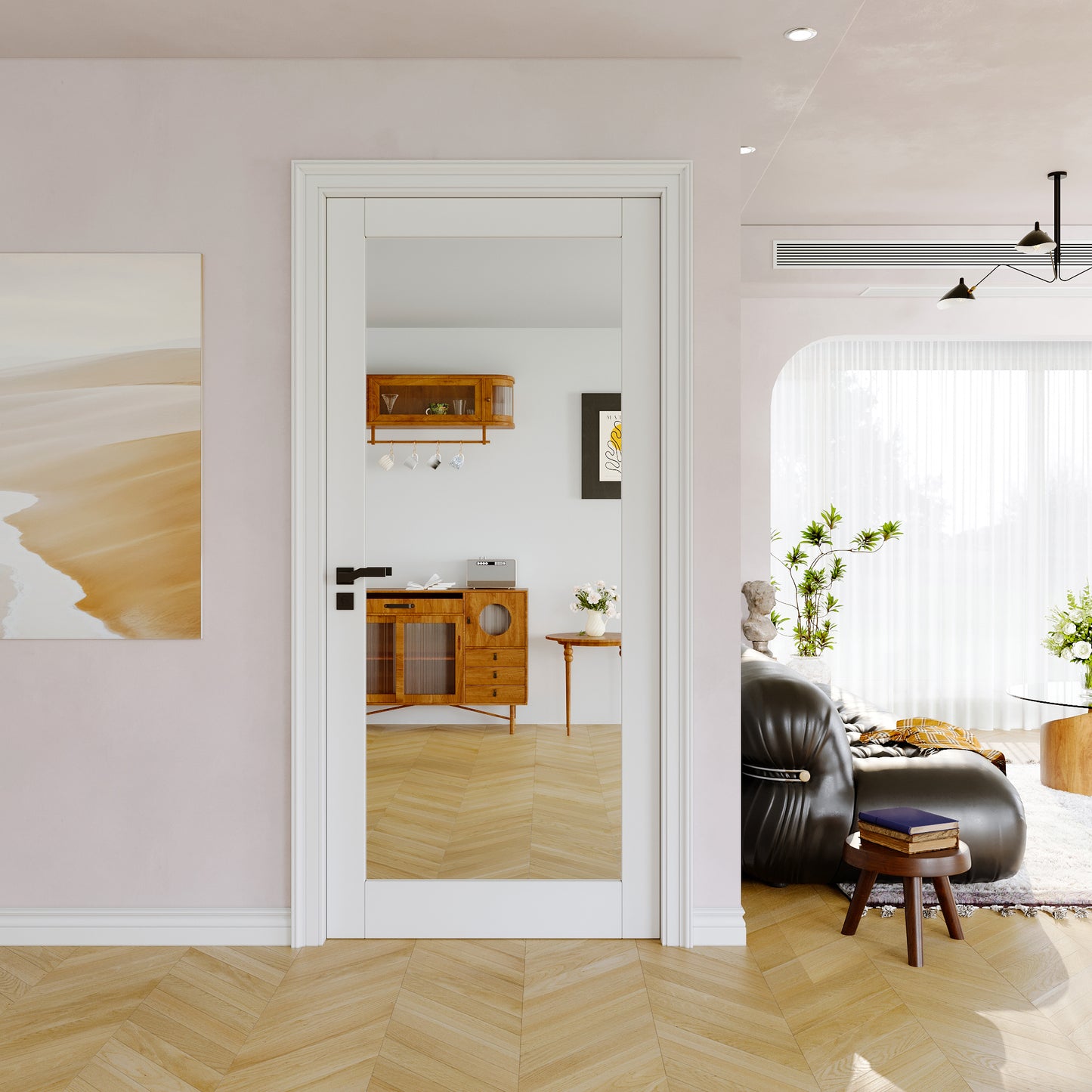 JUJUBON Slab Door, One Side Mirror Interior French Door, Pre-Finished Paintable Single Panel for Utility Room Pantry Closet as Prehung, Pocket, Bifold, Barn Doors-Shaker w/o Hardware, White Doors