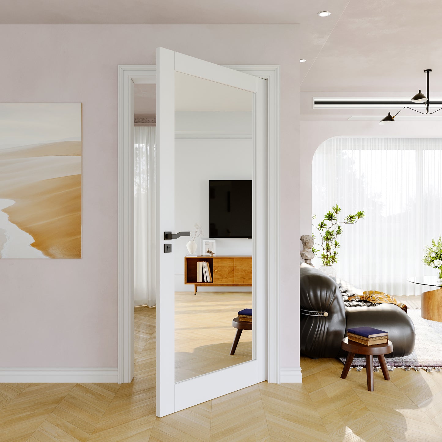 JUJUBON Slab Door, One Side Mirror Interior French Door, Pre-Finished Paintable Single Panel for Utility Room Pantry Closet as Prehung, Pocket, Bifold, Barn Doors-Shaker w/o Hardware, White Doors