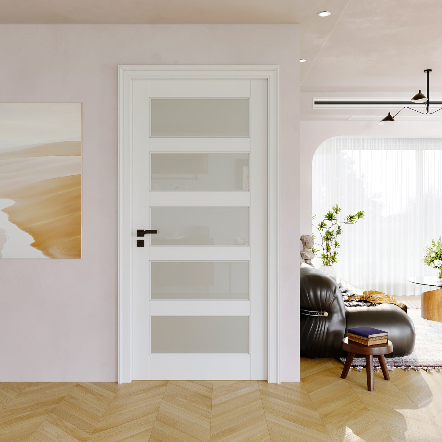JUJUBON Slab Door, 5-Panel Pre-Assembled Frosted Glass Interior French Door Slab, Soild Core & Pre-Finished Single Panel for Pantry Bedroom Closet as Pocket, Bifold, Barn Doors-Shaker w/o Hardware
