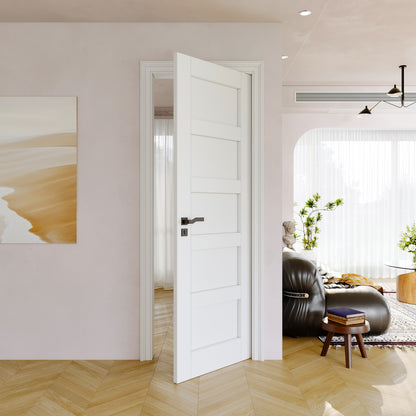 JUJUBON Slab Door, 5-Panel Pre-assembled Solid Core Interior French Door, Pre-Finished Paintable Single Panel for Utility Room Pantry Closet as Prehung, Pocket, Bifold Barn Doors-Shaker w/o Hardware