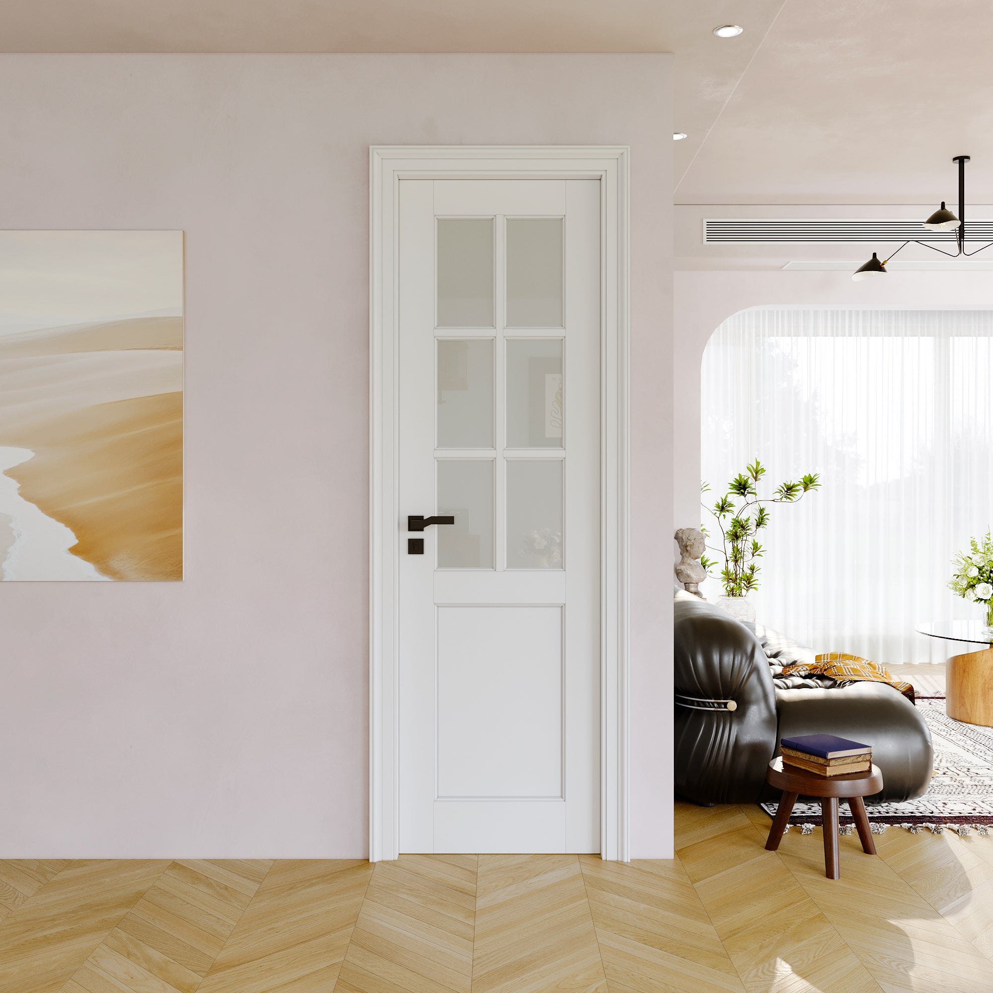 JUJUBON Slab Door, 6-Panel Pre-Assembled Frosted Glass French Doors Interior Slab, Soild Core & Pre-Finished Single Glass Door Panel for Pantry Bedroom Closet as Pocket, Bifold, Barn Doors