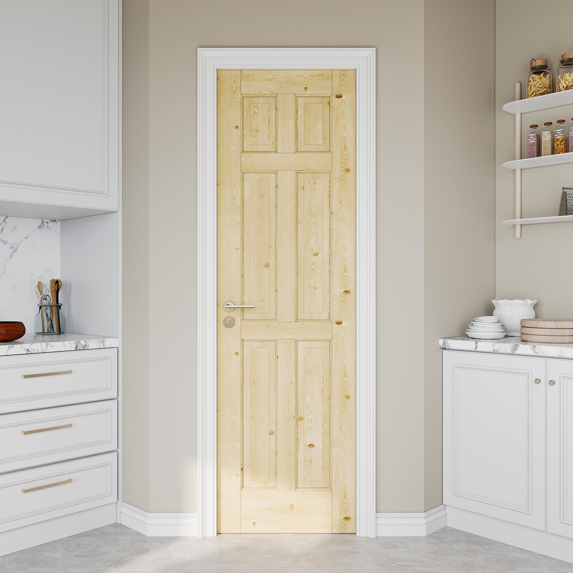JUJUBON Pine Wood Slab Door, 6-Panel Solid Core Interior French Door, Pre-Finished Paintable Single Panel for Utility Room Pantry Closet as Prehung, Pocket, Bifold Barn Doors-Shaker w/o Hardware