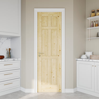 JUJUBON Pine Wood Slab Door, 6-Panel Solid Core Interior French Door, Pre-Finished Paintable Single Panel for Utility Room Pantry Closet as Prehung, Pocket, Bifold Barn Doors-Shaker w/o Hardware