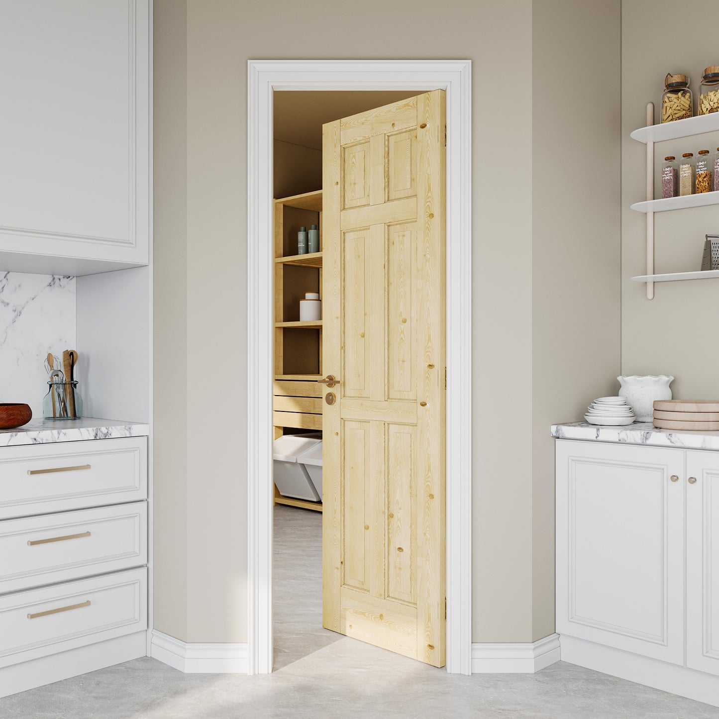 JUJUBON Pine Wood Slab Door, 6-Panel Solid Core Interior French Door, Pre-Finished Paintable Single Panel for Utility Room Pantry Closet as Prehung, Pocket, Bifold Barn Doors-Shaker w/o Hardware