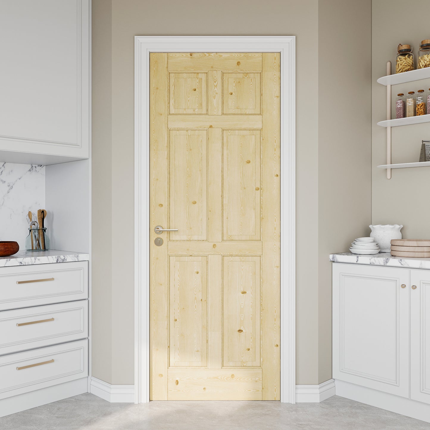 JUJUBON Pine Wood Slab Door, 6-Panel Solid Core Interior French Door, Pre-Finished Paintable Single Panel for Utility Room Pantry Closet as Prehung, Pocket, Bifold Barn Doors-Shaker w/o Hardware