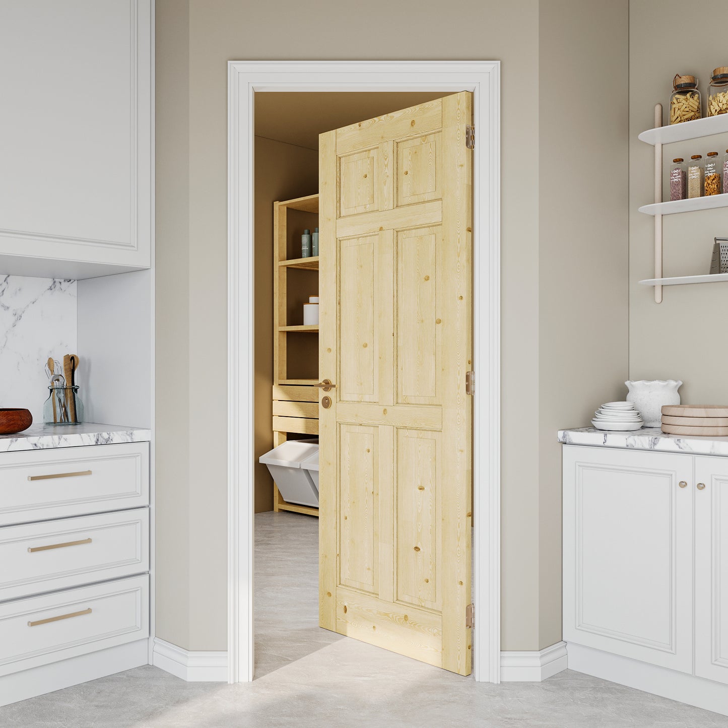 JUJUBON Pine Wood Slab Door, 6-Panel Solid Core Interior French Door, Pre-Finished Paintable Single Panel for Utility Room Pantry Closet as Prehung, Pocket, Bifold Barn Doors-Shaker w/o Hardware