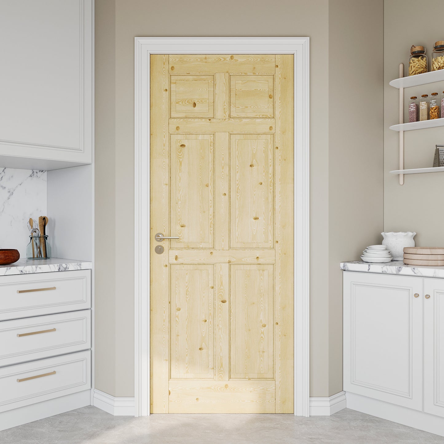 JUJUBON Pine Wood Slab Door, 6-Panel Solid Core Interior French Door, Pre-Finished Paintable Single Panel for Utility Room Pantry Closet as Prehung, Pocket, Bifold Barn Doors-Shaker w/o Hardware