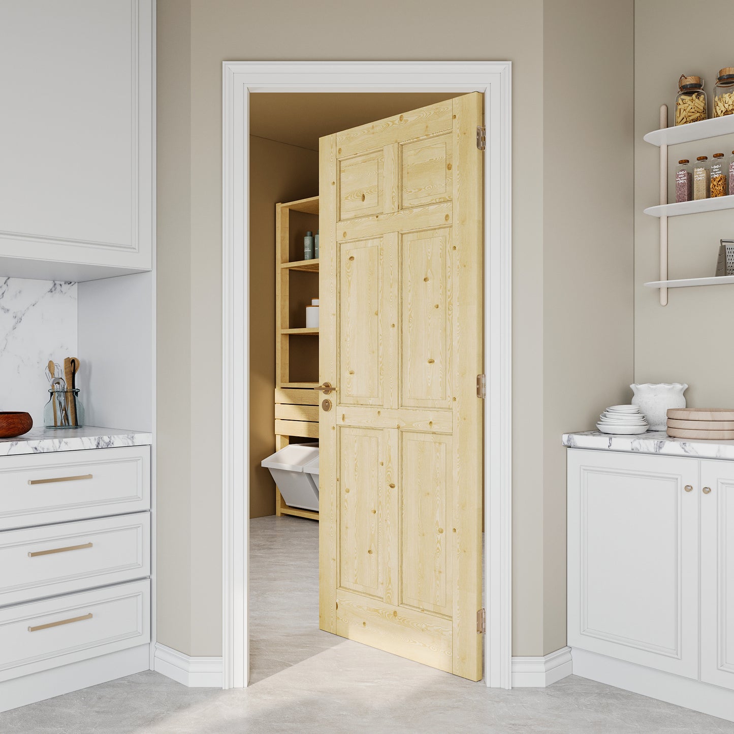 JUJUBON Pine Wood Slab Door, 6-Panel Solid Core Interior French Door, Pre-Finished Paintable Single Panel for Utility Room Pantry Closet as Prehung, Pocket, Bifold Barn Doors-Shaker w/o Hardware
