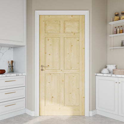 JUJUBON Pine Wood Slab Door, 6-Panel Solid Core Interior French Door, Pre-Finished Paintable Single Panel for Utility Room Pantry Closet as Prehung, Pocket, Bifold Barn Doors-Shaker w/o Hardware