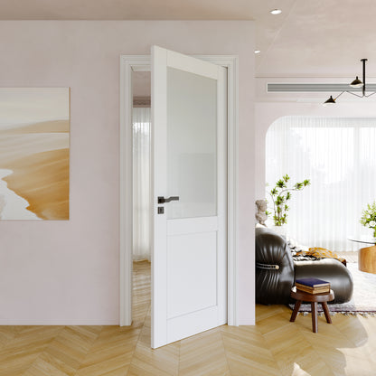 JUJUBON Half Door Slab, Frosted Glass French Door Interior, Soild Core& Pre-Finished Single Panel for Pantry Bedroom Closet as Pocket, Bifold, Barn Doors, No Assembly Required-Shaker w/o Hardware