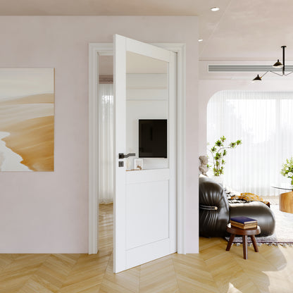JUJUBON Slab Door, One Side Mirror Interior French Door, Pre-Finished Paintable Single Panel for Utility Room Pantry Closet as Prehung, Pocket, Bifold, Barn Doors-Shaker w/o Hardware, White Doors