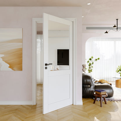 JUJUBON Slab Door, One Side Mirror Interior French Door, Pre-Finished Paintable Single Panel for Utility Room Pantry Closet as Prehung, Pocket, Bifold, Barn Doors-Shaker w/o Hardware, White Doors