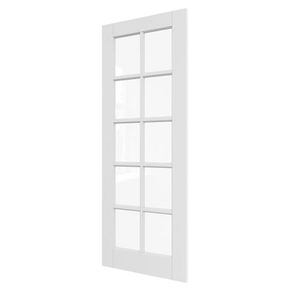 JUJUBON Clear Glass Slab Door, 10-Lite Glass French Interior Door, Pre-Finished Paintable Single Panel for Living Room Pantry Laundry Closet as Prehung, Pocket, Bifold Barn Doors-Shaker w/o Hardware