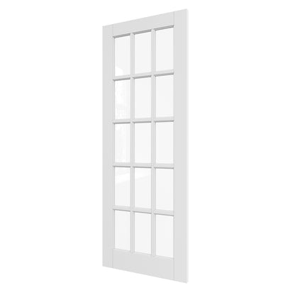 JUJUBON Clear Glass Slab Door, 15-Lite Glass French Interior Door, Pre-Finished Paintable Single Panel for Living Room Pantry Laundry Closet as Prehung, Pocket, Bifold Barn Doors-Shaker w/o Hardware