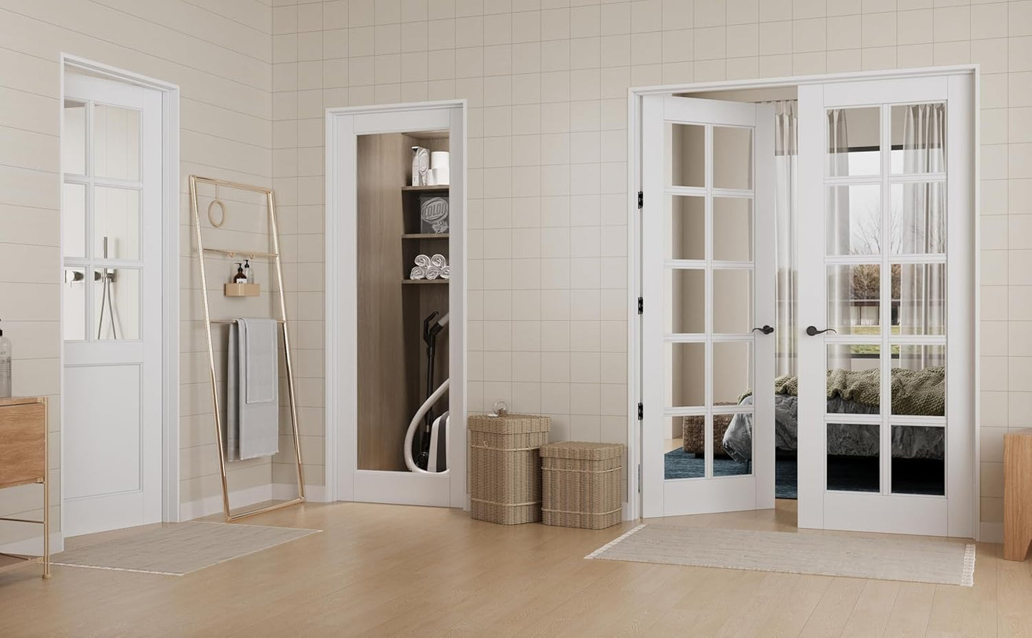 JUJUBON Clear Glass Slab Door, 10-Lite Glass French Interior Door, Pre-Finished Paintable Single Panel for Living Room Pantry Laundry Closet as Prehung, Pocket, Bifold Barn Doors-Shaker w/o Hardware