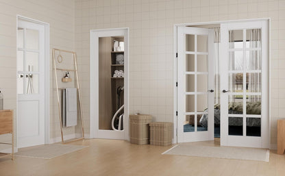 JUJUBON Clear Glass Slab Door, 10-Lite Glass French Interior Door, Pre-Finished Paintable Single Panel for Living Room Pantry Laundry Closet as Prehung, Pocket, Bifold Barn Doors-Shaker w/o Hardware
