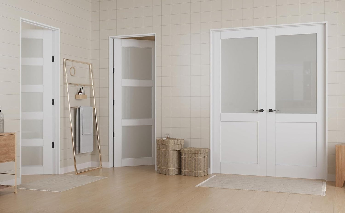 JUJUBON Slab Door, Frosted Glass Interior French Door Slab, Soild Core & Pre-Finished Single Panel for Pantry Bedroom Closet as Pocket, Bifold, Barn Doors, No Assembly Required-Shaker w/o Hardware