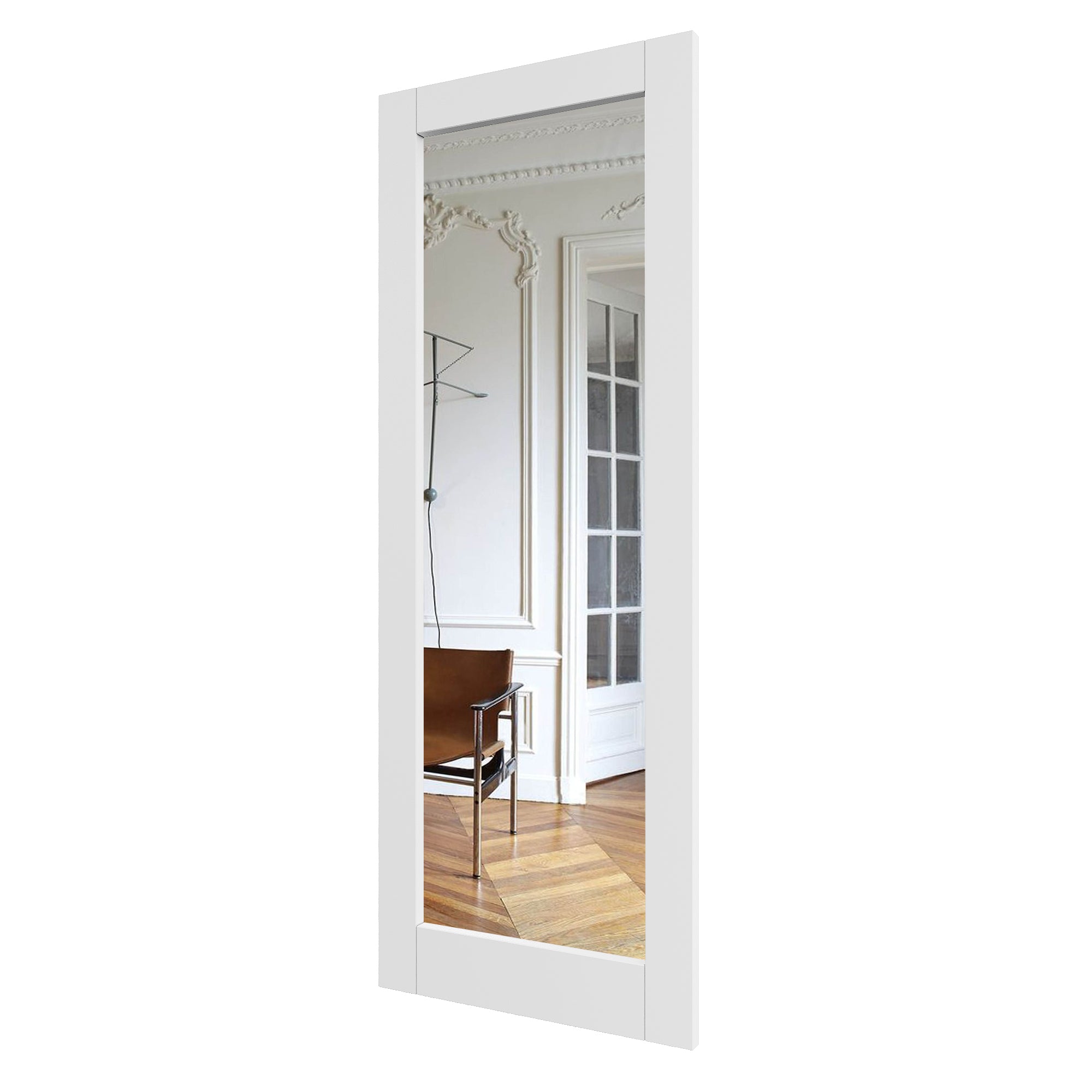 JUJUBON Slab Door, One Side Mirror Interior French Door, Pre-Finished Paintable Single Panel for Utility Room Pantry Closet as Prehung, Pocket, Bifold, Barn Doors-Shaker w/o Hardware, White Doors