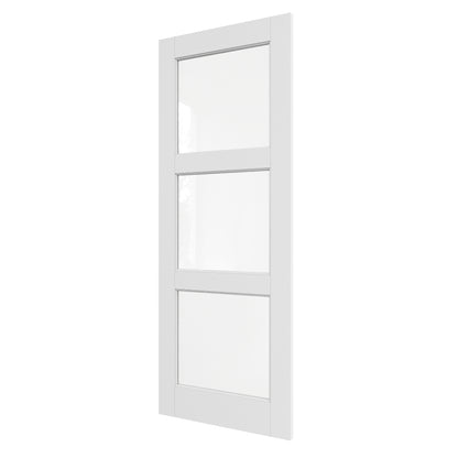 JUJUBON Clear Glass Slab Door, 3-Lite Glass French Interior Door, Pre-Finished Paintable Single Panel for Living Room Pantry Laundry Closet as Prehung, Pocket, Bifold Barn Doors-Shaker w/o Hardware