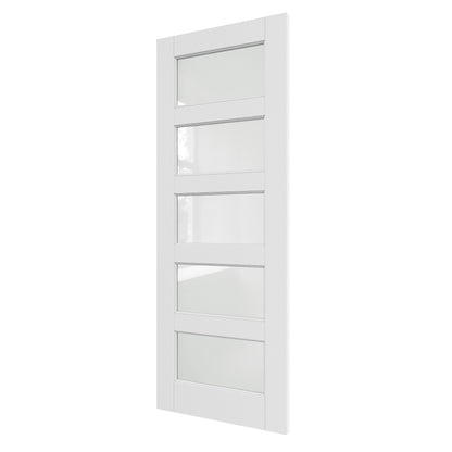 JUJUBON Slab Door, 5-Panel Pre-Assembled Frosted Glass Interior French Door Slab, Soild Core & Pre-Finished Single Panel for Pantry Bedroom Closet as Pocket, Bifold, Barn Doors-Shaker w/o Hardware