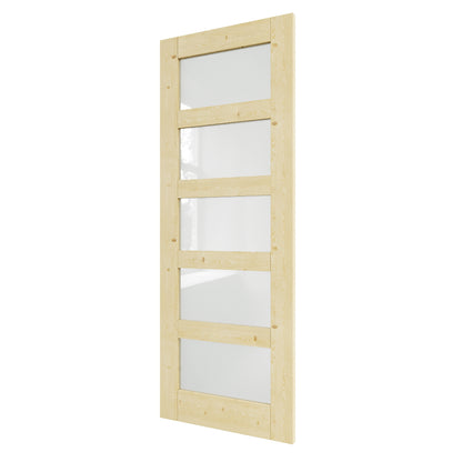 JUJUBON Pine Wood Slab Door, 5-Panel Frosted Glass Interior Doors, Single Room Door for Closet & Bedroom, Farmhouse Style as Prehung, Pocket, Bifold, Barn Doors, Easy DIY Stain, Shaker w/o Hardware