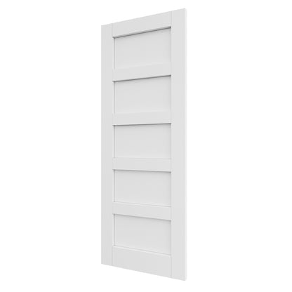 JUJUBON Slab Door, 5-Panel Pre-assembled Solid Core Interior French Door, Pre-Finished Paintable Single Panel for Utility Room Pantry Closet as Prehung, Pocket, Bifold Barn Doors-Shaker w/o Hardware