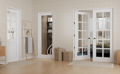 JUJUBON Clear Glass Slab Door, 15-Lite Glass French Interior Door, Pre-Finished Paintable Single Panel for Living Room Pantry Laundry Closet as Prehung, Pocket, Bifold Barn Doors-Shaker w/o Hardware