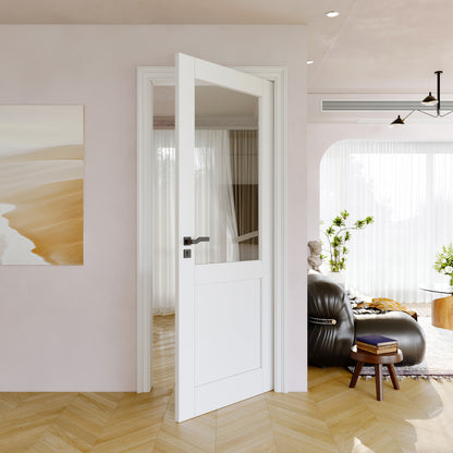 JUJUBON Clear Glass Slab Door, Half Lite Glass French Door Interior, Pre-Finished Paintable Single Panel for Living Room Pantry Laundry Closet Doors as Prehung, Pocket, Bifold Barn Doors