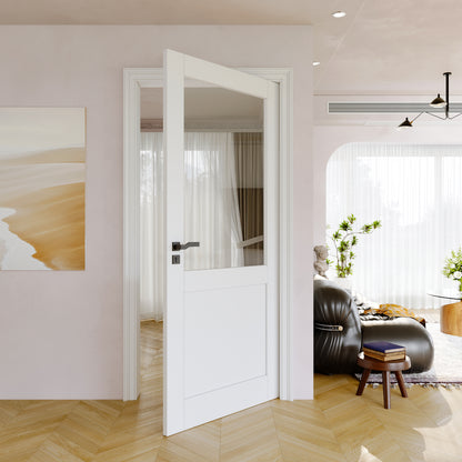 JUJUBON Clear Glass Slab Door, Half Lite Glass French Door Interior, Pre-Finished Paintable Single Panel for Living Room Pantry Laundry Closet Doors as Prehung, Pocket, Bifold Barn Doors