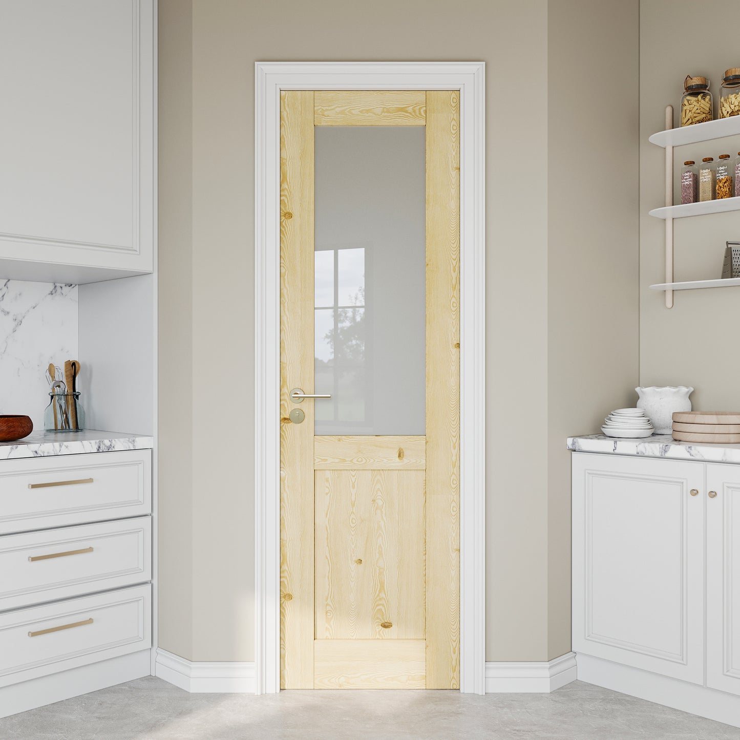JUJUBON Pine Wood Slab Door, Half Frosted Glass Interior Doors, Single Room Door for Closet & Bedroom, Farmhouse Style as Prehung, Pocket, Bifold, Barn Doors, Easy DIY Stain, Shaker w/o Hardware