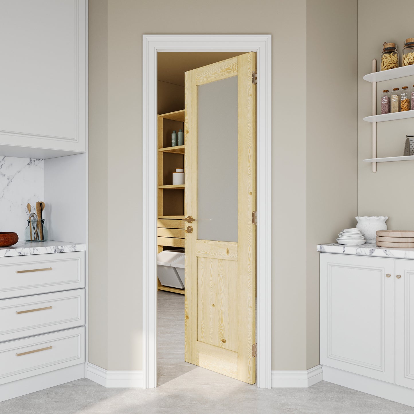 JUJUBON Pine Wood Slab Door, Half Frosted Glass Interior Doors, Single Room Door for Closet & Bedroom, Farmhouse Style as Prehung, Pocket, Bifold, Barn Doors, Easy DIY Stain, Shaker w/o Hardware