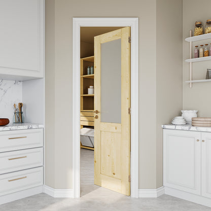 JUJUBON Pine Wood Slab Door, Half Frosted Glass Interior Doors, Single Room Door for Closet & Bedroom, Farmhouse Style as Prehung, Pocket, Bifold, Barn Doors, Easy DIY Stain, Shaker w/o Hardware