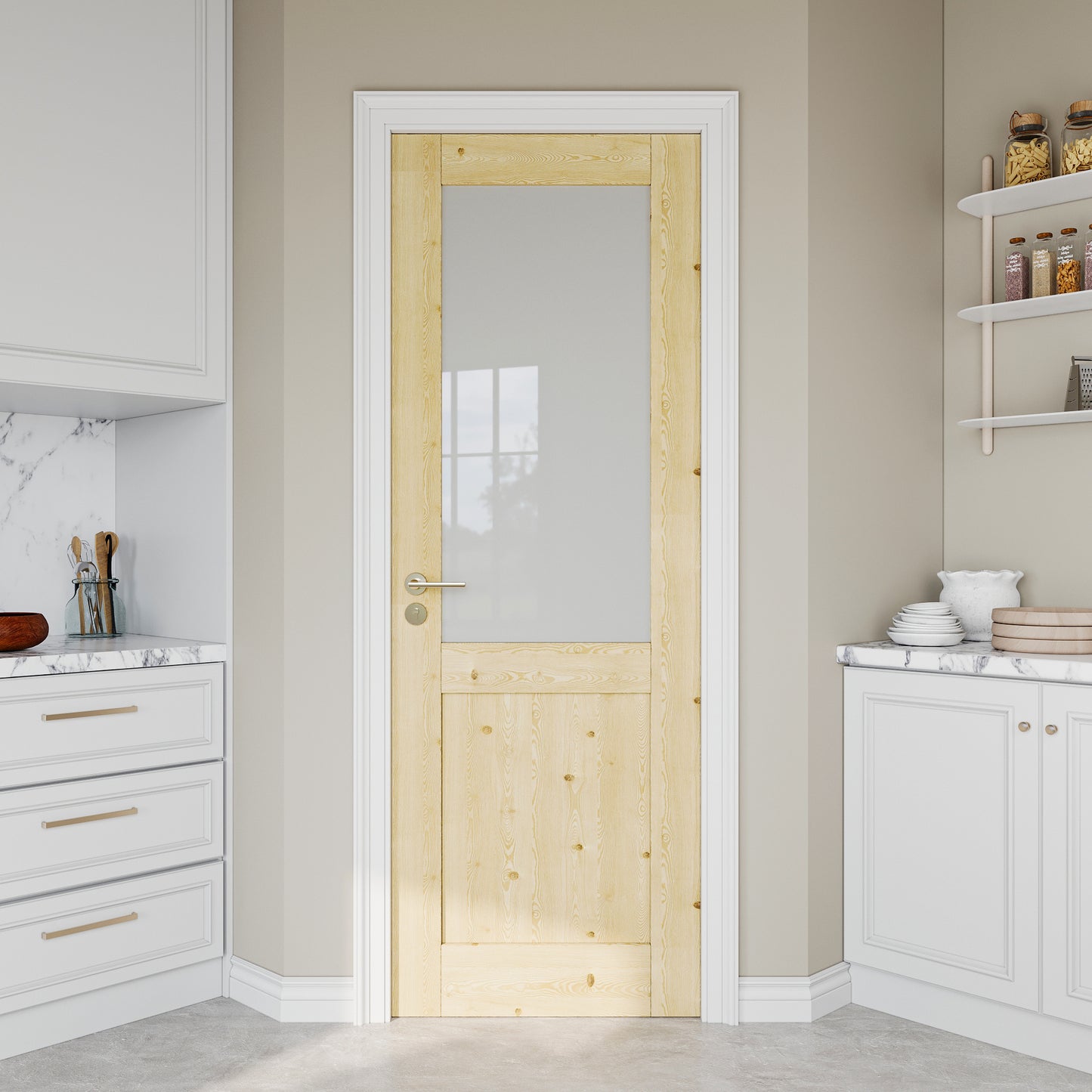 JUJUBON Pine Wood Slab Door, Half Frosted Glass Interior Doors, Single Room Door for Closet & Bedroom, Farmhouse Style as Prehung, Pocket, Bifold, Barn Doors, Easy DIY Stain, Shaker w/o Hardware