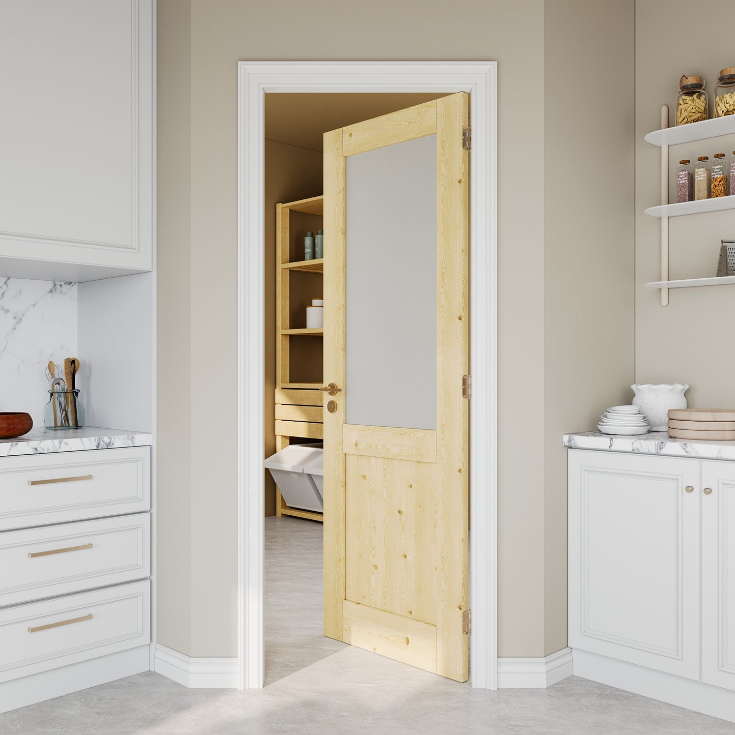 JUJUBON Pine Wood Slab Door, Half Frosted Glass Interior Doors, Single Room Door for Closet & Bedroom, Farmhouse Style as Prehung, Pocket, Bifold, Barn Doors, Easy DIY Stain, Shaker w/o Hardware
