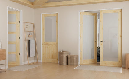 JUJUBON Pine Wood Slab Door, Half Frosted Glass Interior Doors, Single Room Door for Closet & Bedroom, Farmhouse Style as Prehung, Pocket, Bifold, Barn Doors, Easy DIY Stain, Shaker w/o Hardware