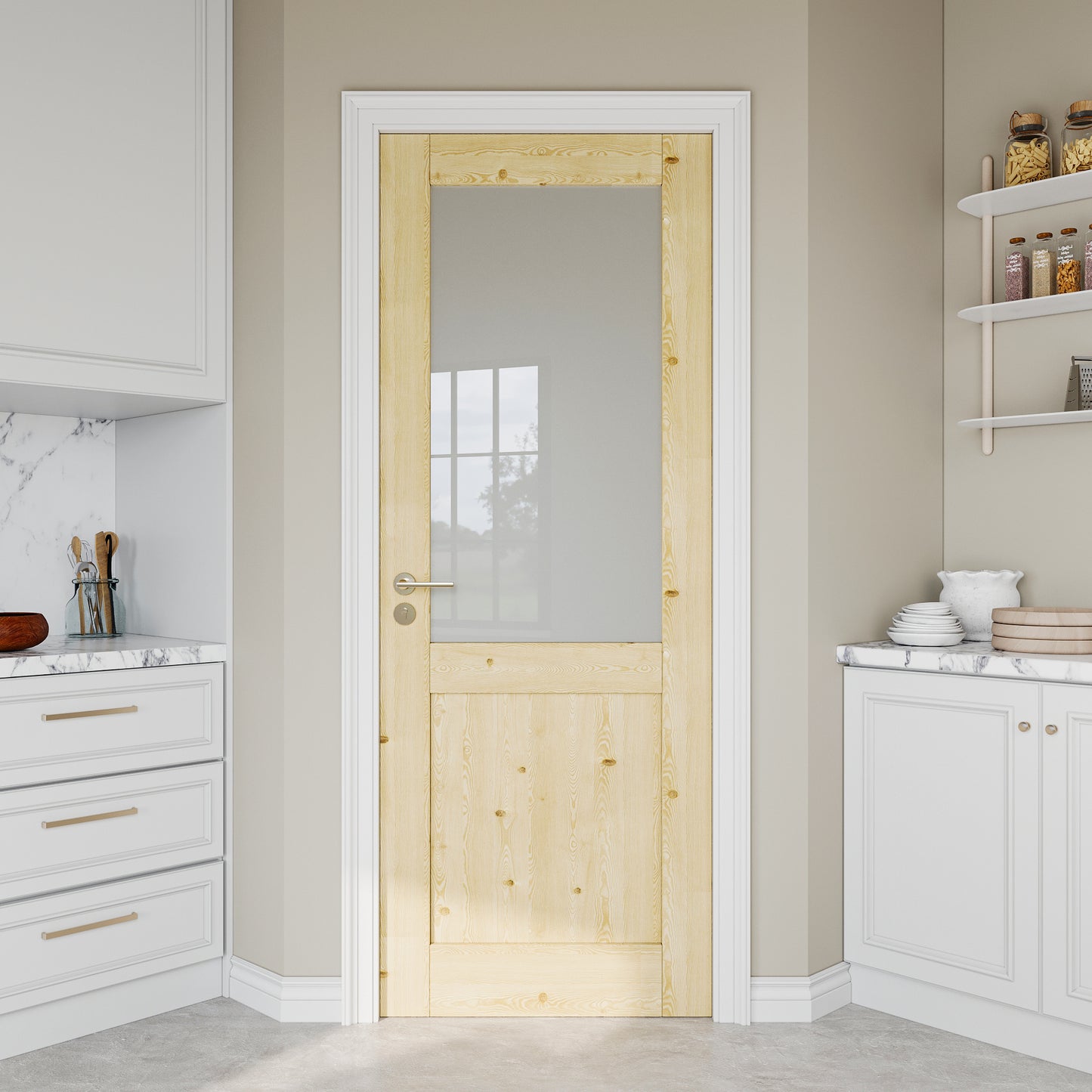 JUJUBON Pine Wood Slab Door, Half Frosted Glass Interior Doors, Single Room Door for Closet & Bedroom, Farmhouse Style as Prehung, Pocket, Bifold, Barn Doors, Easy DIY Stain, Shaker w/o Hardware